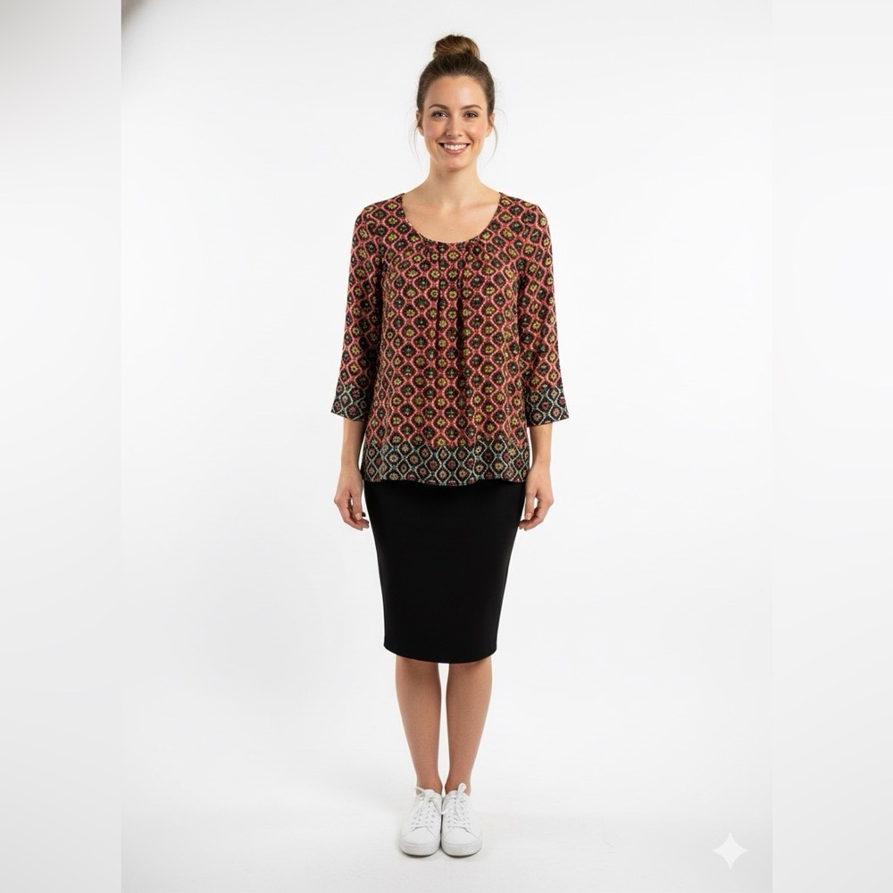 RACHEL Rachel Roy Red and Black Patterned Blouse